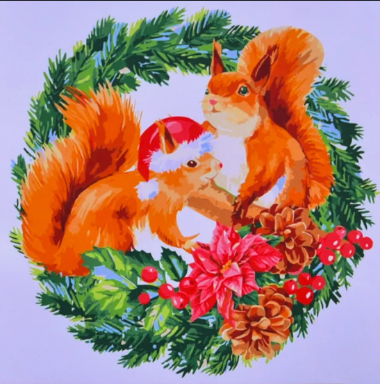 Картини по номерах «Зимові білочки» 40×40см