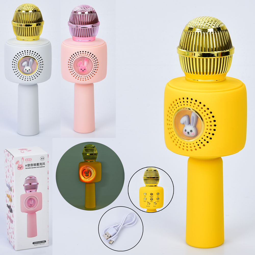 Мікрофон на акум. 22см, світло, USBзарядне, в коробці, 8×22,5×8см №X9
