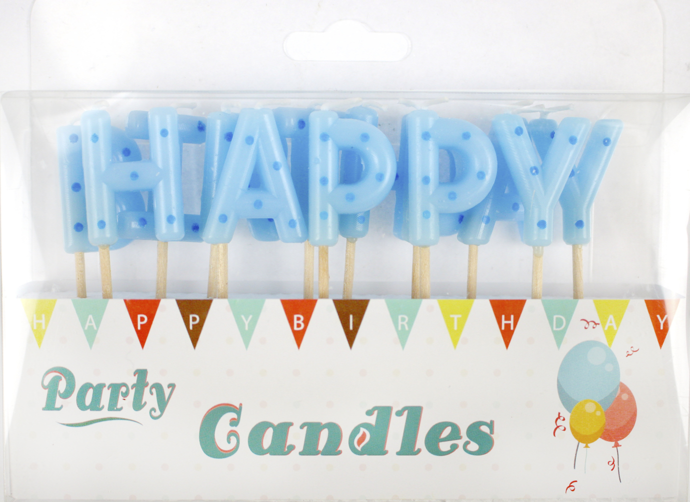 Свічка в торт «Happy Birthday» блакитний горох