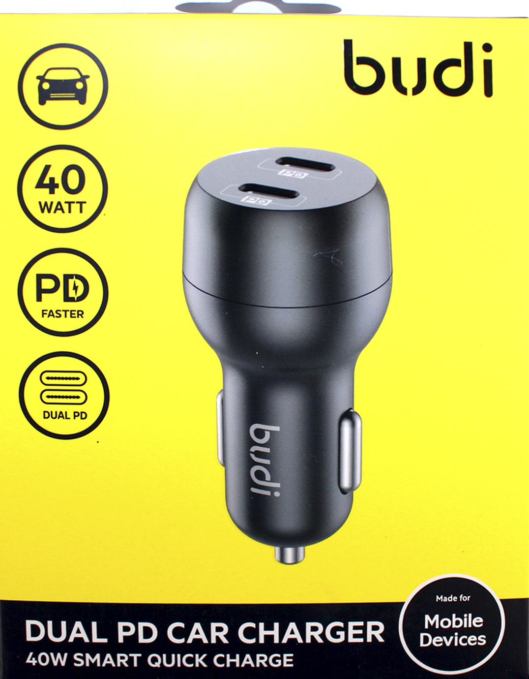 Зарядний пристрій авто Budi 40W швидка зарядка 2 Type C