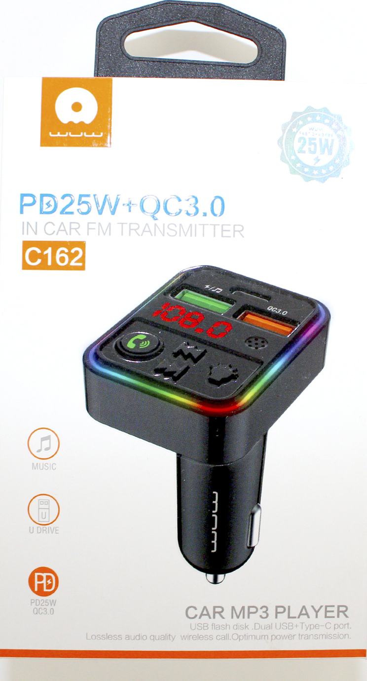 FM модулятор BT WUW 25W 2USB, Type C, швидка зарядка