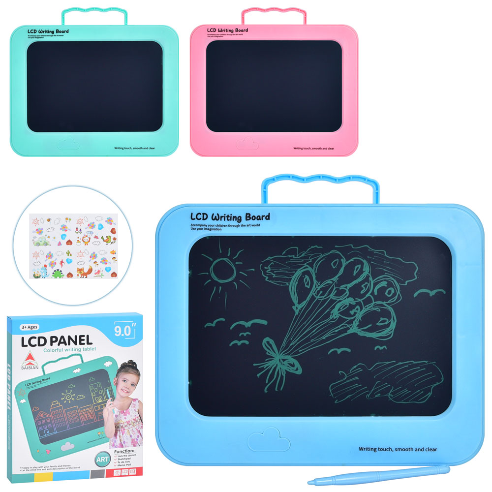 Планшет «LCD» для малювання, 9', кольоровий, на бат-ці, в коробці, 23×9×2см, 3 кольори