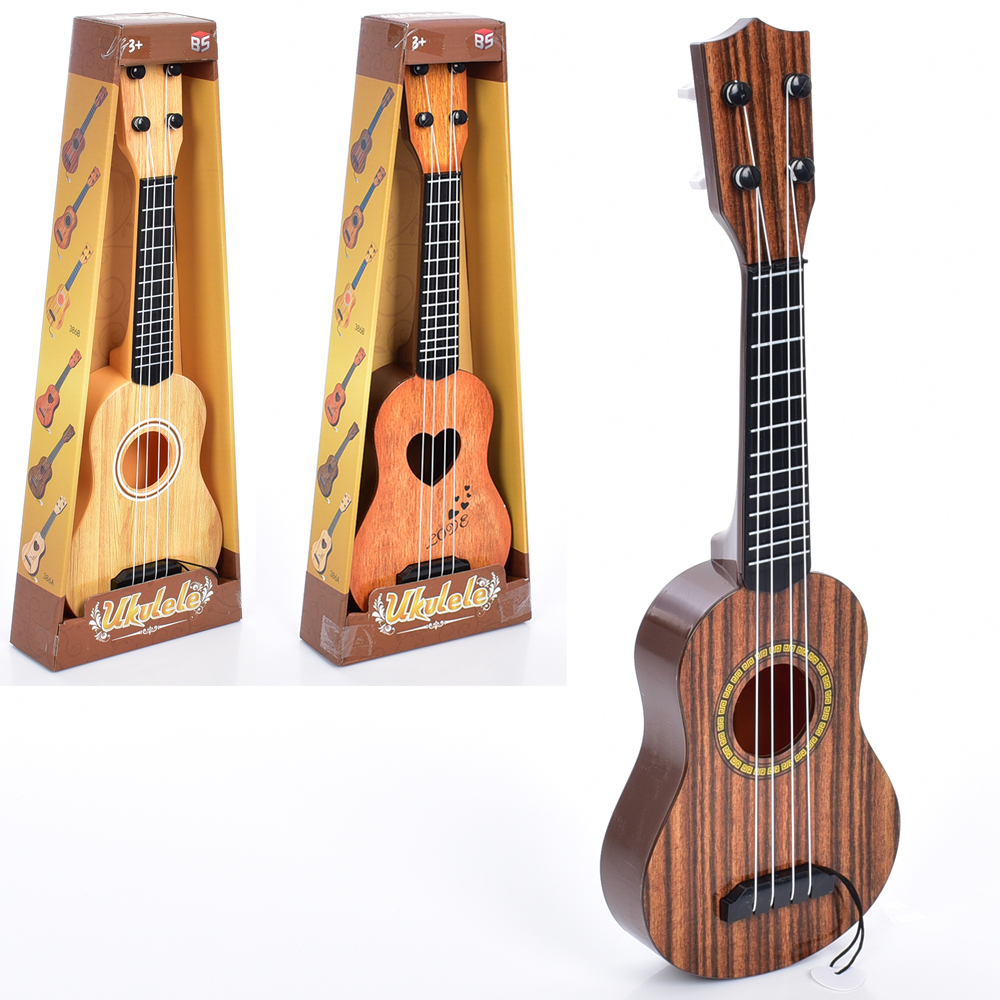 Гітара 43см, струни 4 шт, медіатор, 3 кольори, в коробці, 45×17×6см