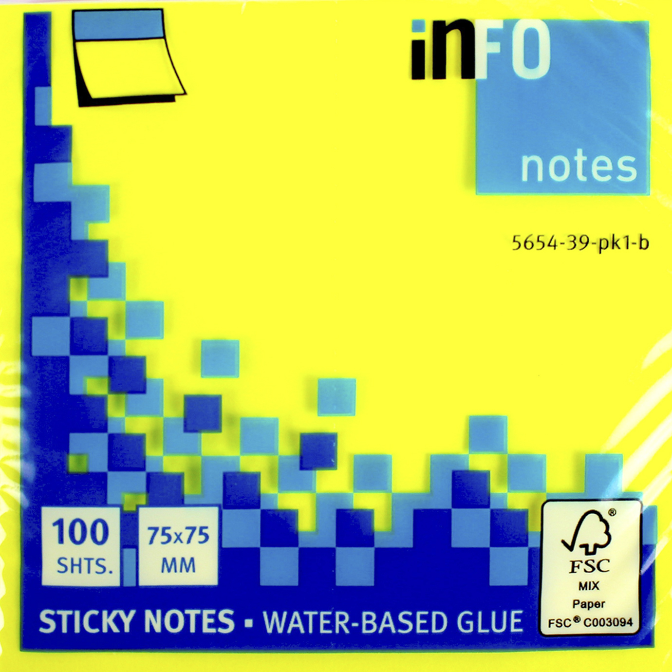 Блок/зам. липк. краєм 75×75мм 100 аркушів rainbow neon «Info Notes»