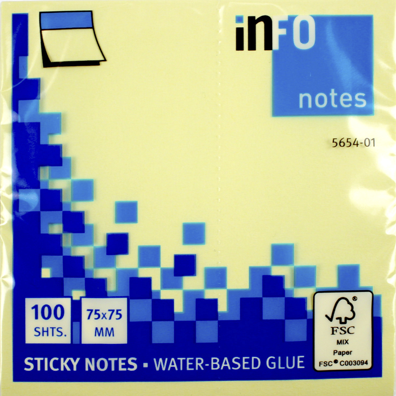 Блок/зам. липк. краєм 75×75мм 100 аркушів yellow «Info Notes»
