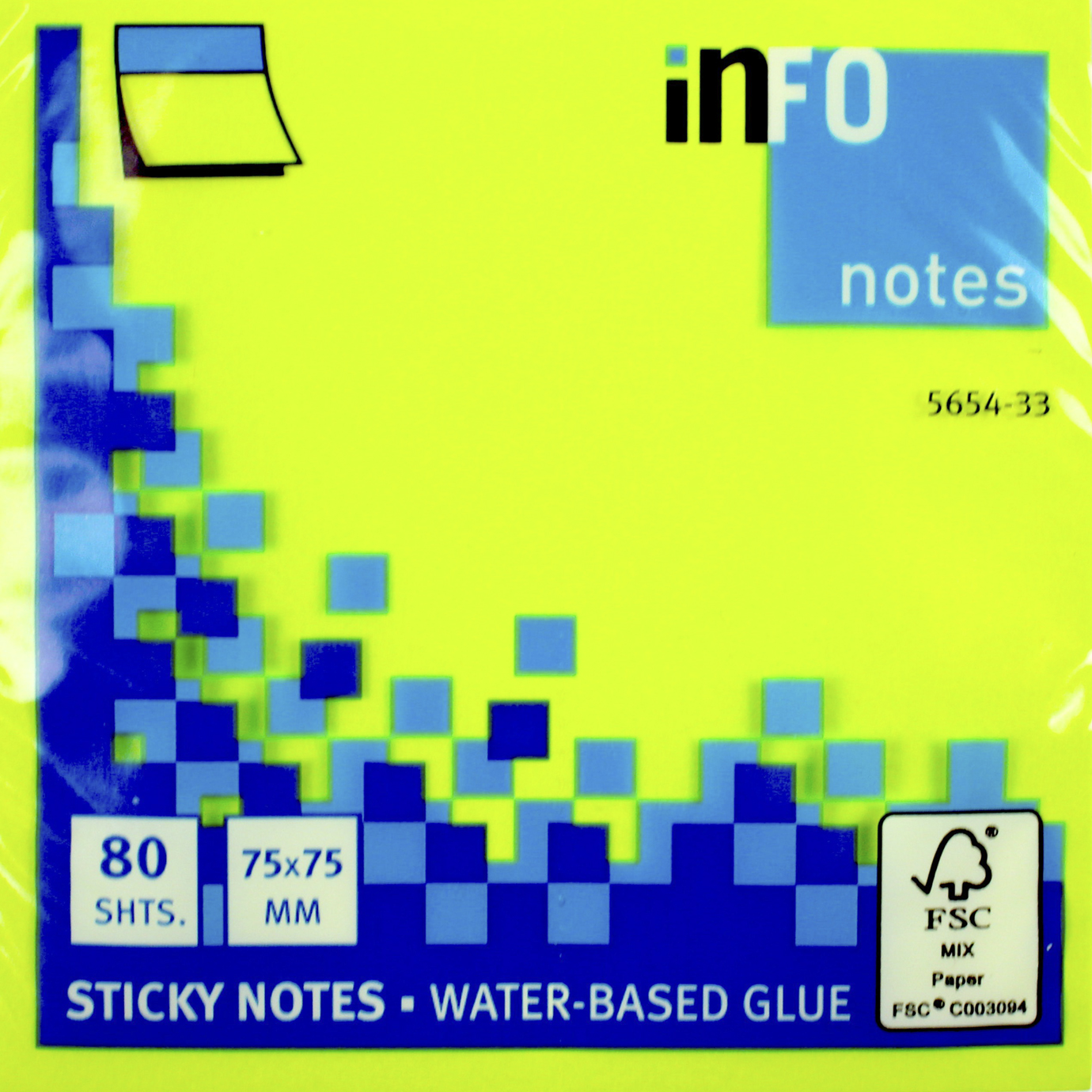 Блок/зам. липк. краєм 75×75мм 80 аркушів neon green «Info Notes»