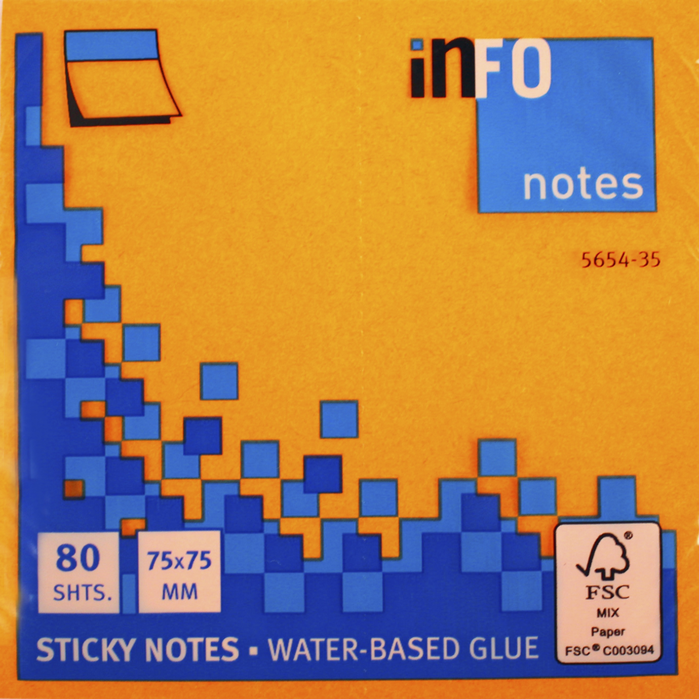 Блок/зам. липк. краєм 75×75мм 80 аркушів neon orange «Info Notes»