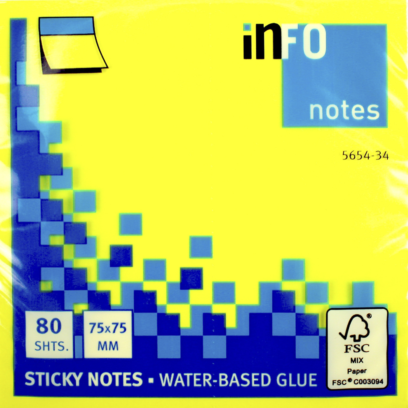 Блок/зам. липк. краєм 75×75мм 80 аркушів neon yellow «Info Notes»