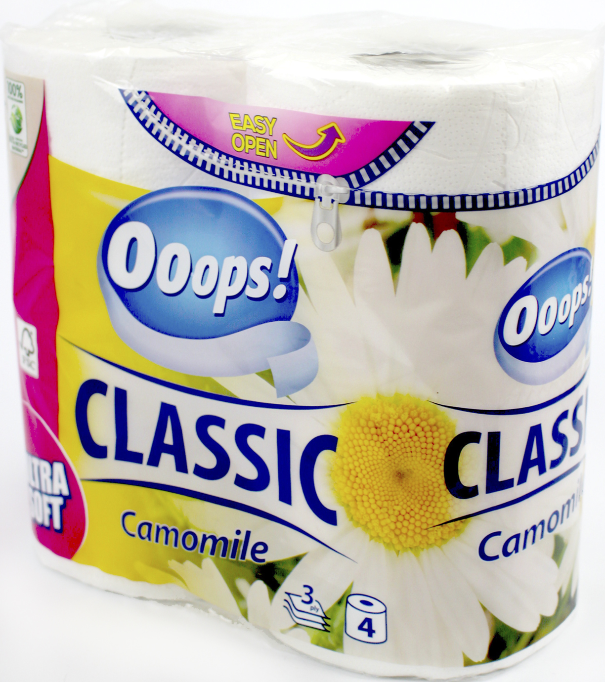 Туалетний папір «Ooops» Classic Ромашка 3шар. 140 відривів (4шт)