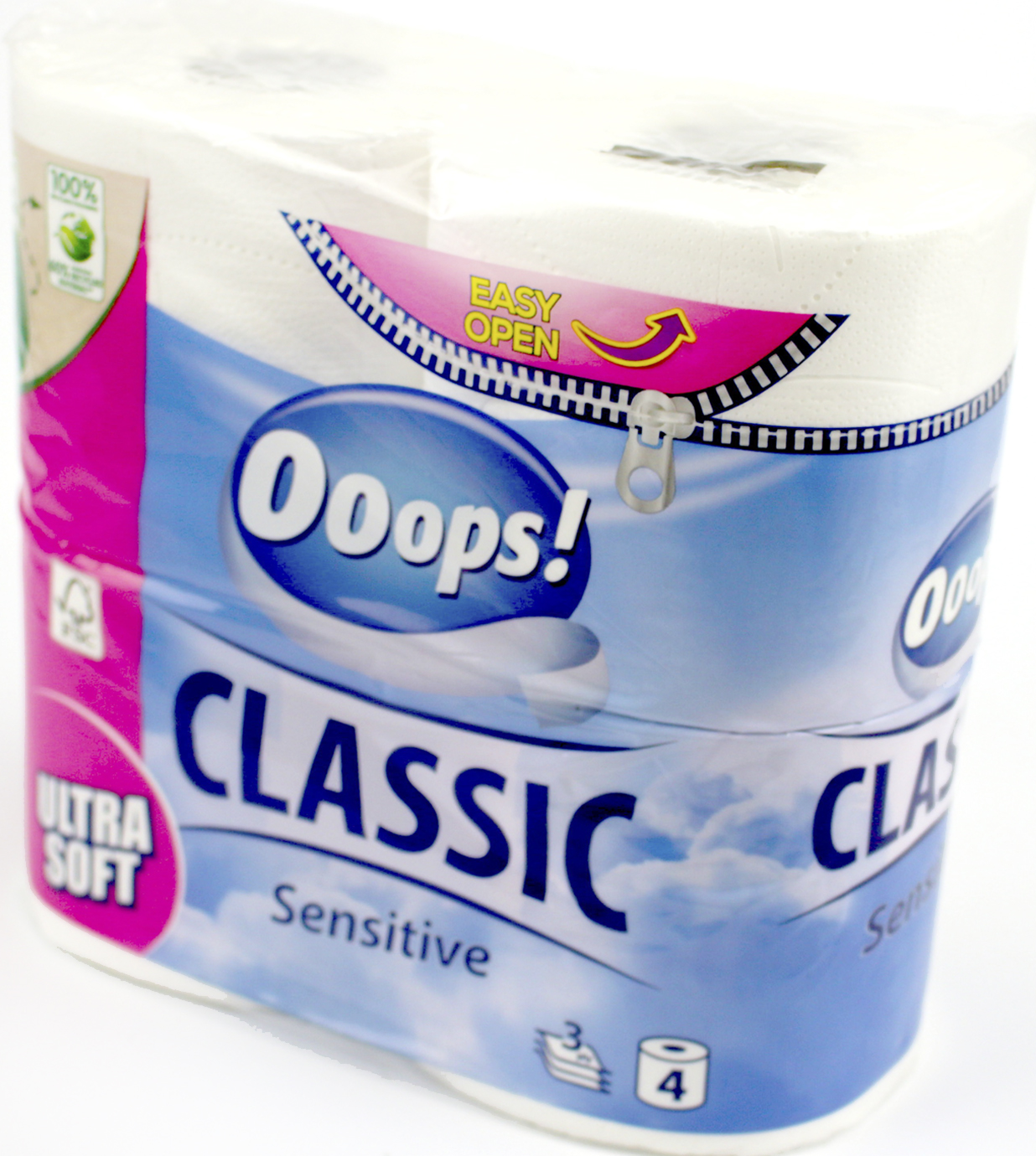 Туалетний папір «Ooops» Classic Сенсетів 3шар. 140 відривів (4шт)