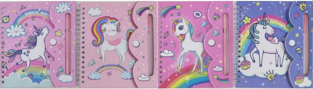 Блокнот пруж. бок. А5 лінія «Unicorn» на липучці, з ручкою
