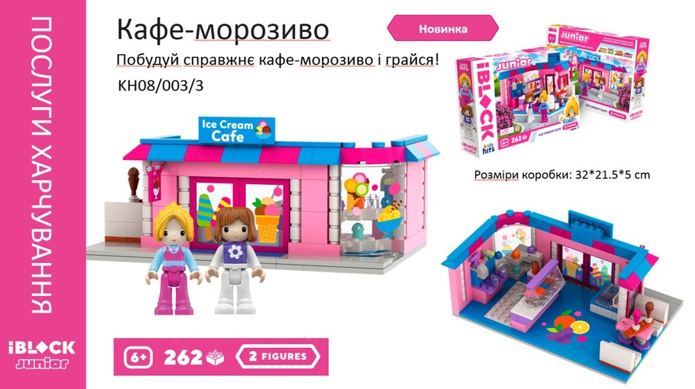 Конструктор «IBlock Junior» Дівчатка, кафе морозиво 262дет., 2 фігур, інстр., в коробці, КІ