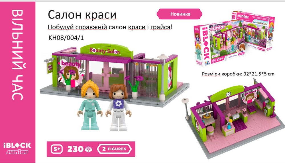 Конструктор «IBlock Junior» Дівчатка, Салон краси230дет., 2 фігур, інстр., в коробці, КІ