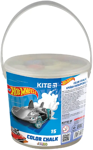 Крейда кольорова 15 шт Jumbo Hot Wheels у відерці