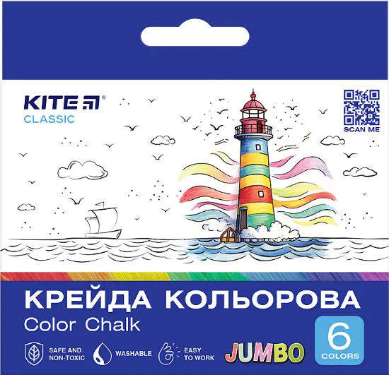Крейда кольорова 6 кольорів Jumbo Classic