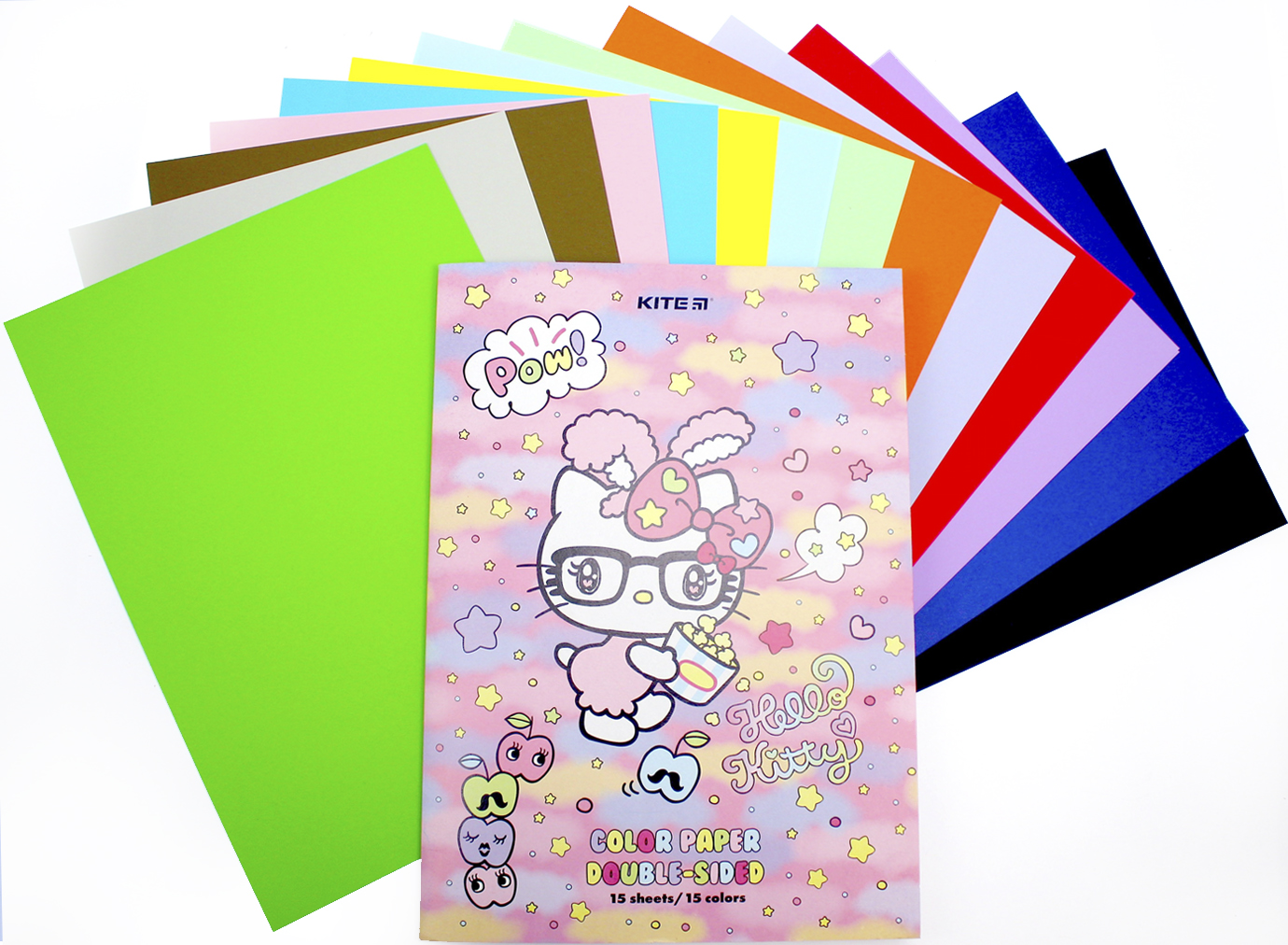 Папір кольоровий А4 двосторонній 15арк./ 15 кольорів Hello Kitty