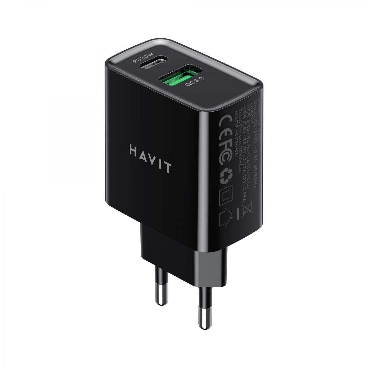 Зарядний пристрій USB+Type-C 20W швидка зарядка black