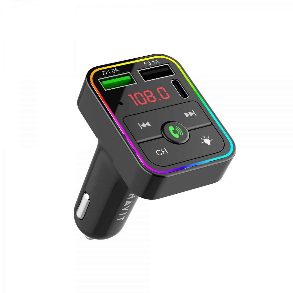FM модулятор HV-FM812BT 2USB+Type C RGB Black