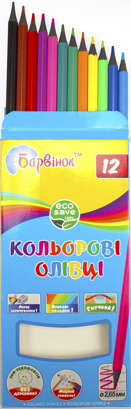 Олівці кольорові 12 кольорів пластикові ECO