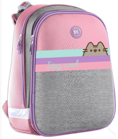 Рюкзак H-12 Pusheen 2 відділення, 1 кишеня сірий/рожевий