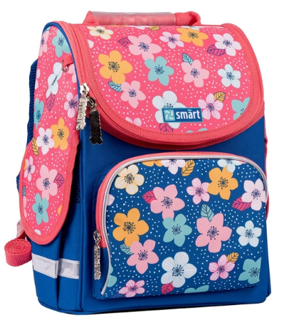 Ранець каркасний «Smart» PG-11 Flowers melody 1 відділення, 3 кишені, синій/кораловий