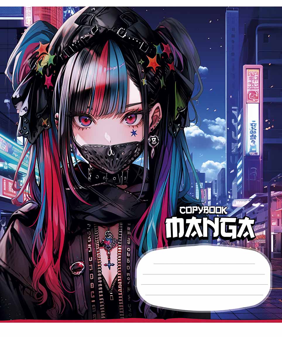 Зошит 24 аркуші клітинка «Manga style» глiтер