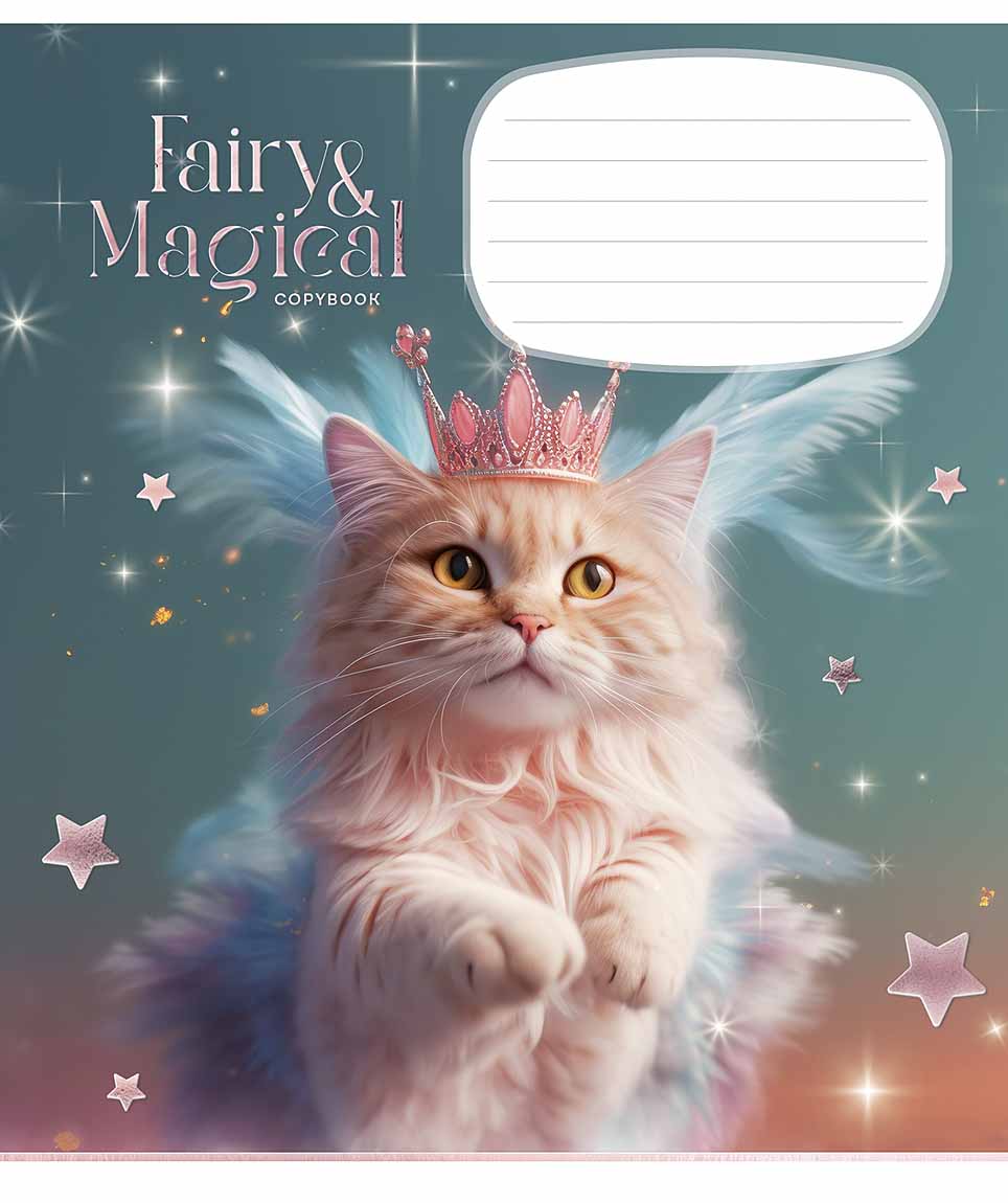 Зошит 18 аркушів клітинка «Fairy cats» глітер