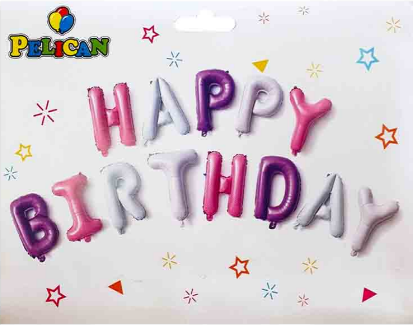 Набір кульок повітряних «Happy Birthday» 13 шт, 40см, фіолетово-рожевий