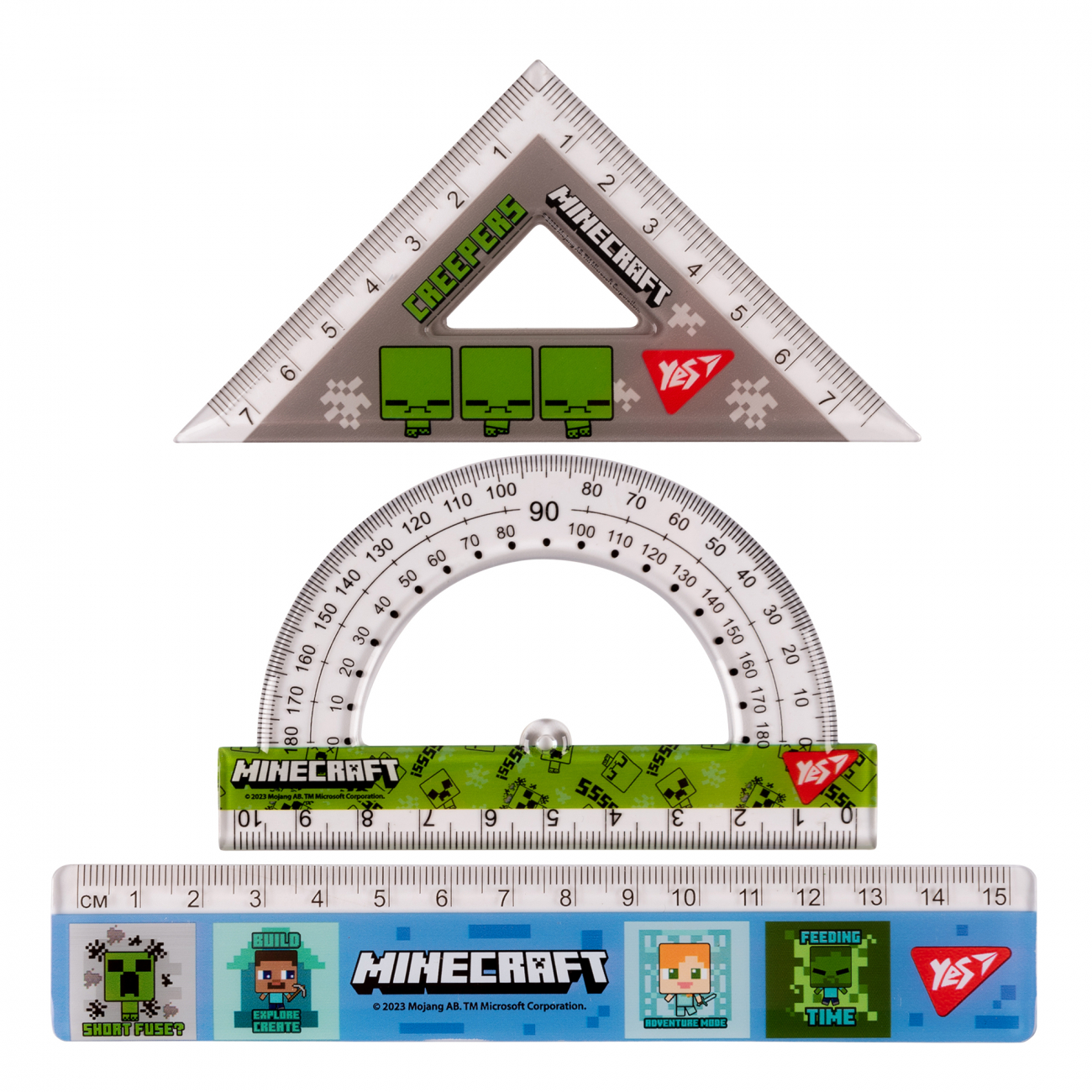 Набір геометричний Minecraft (3 предмети, лінійка 15см)