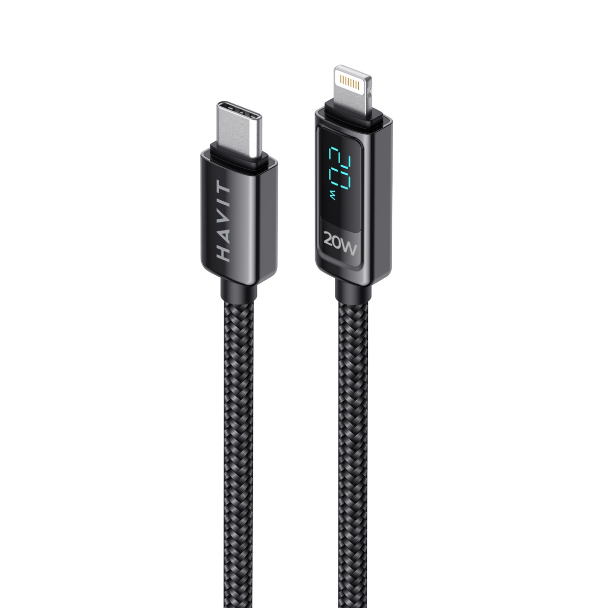 Кабель Type-C > lightning HV-CB6246 PD20W 1.2м з Led екраном black
