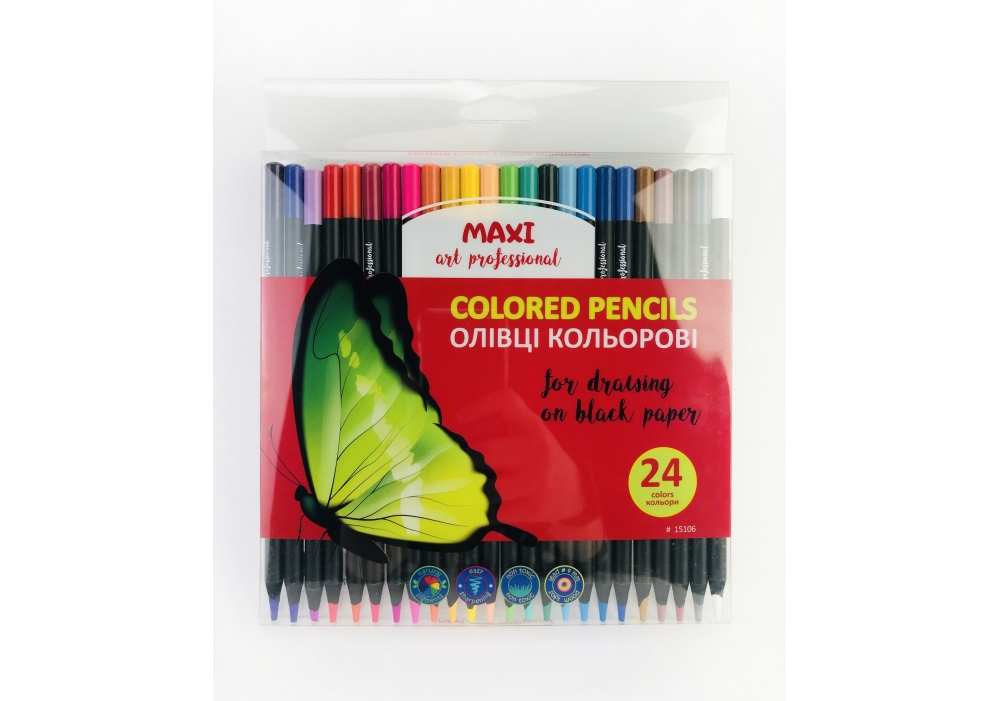 Олівці кольорові 24 кольори «Maxi» для чорного та білого паперу
