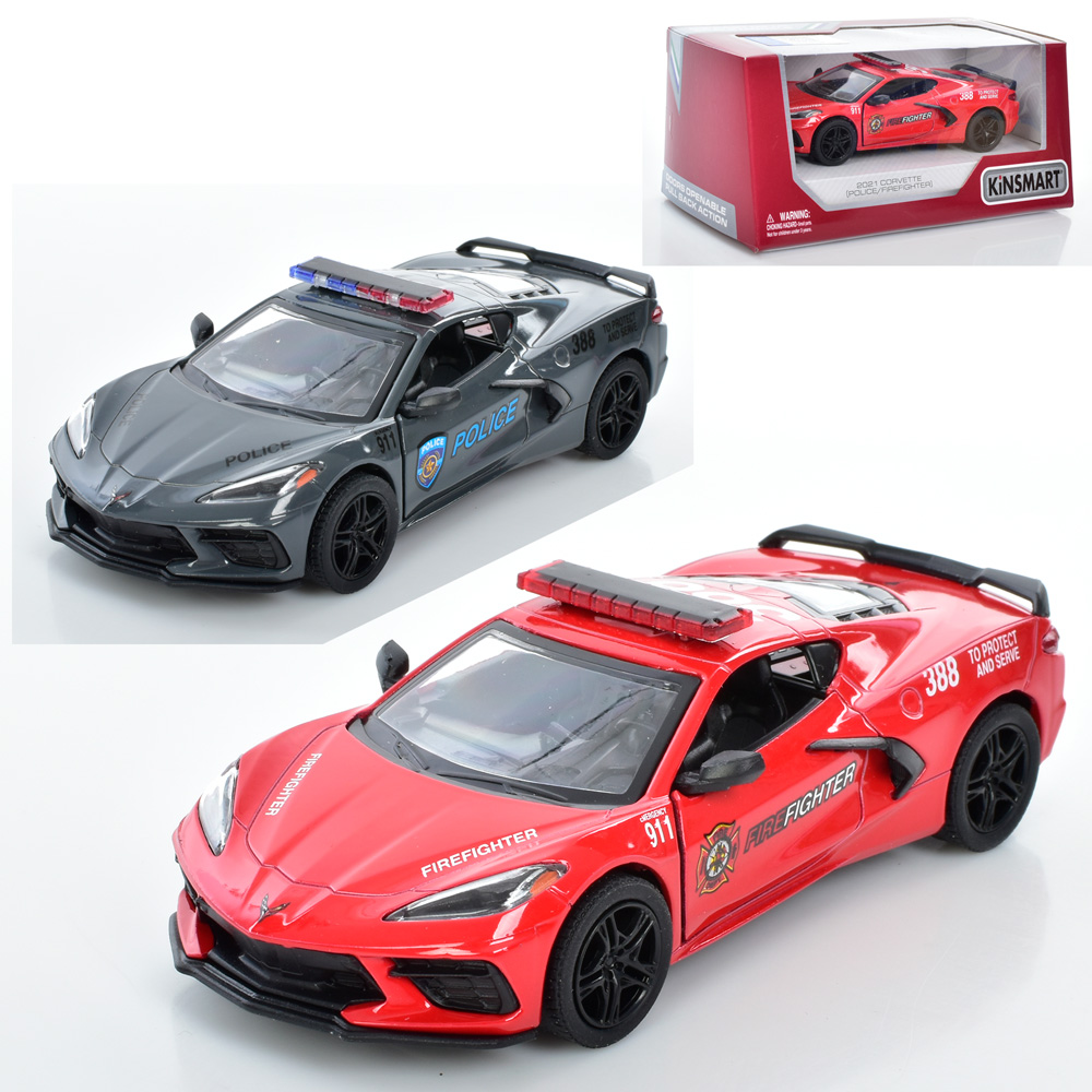 Машина металева Corvette Поліція/Пожежна 2021,в коробці, 16×7,5×8см