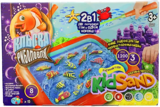 Гра 2в1 «Кльова риболовля» з кінетичним піском «Kidsand»