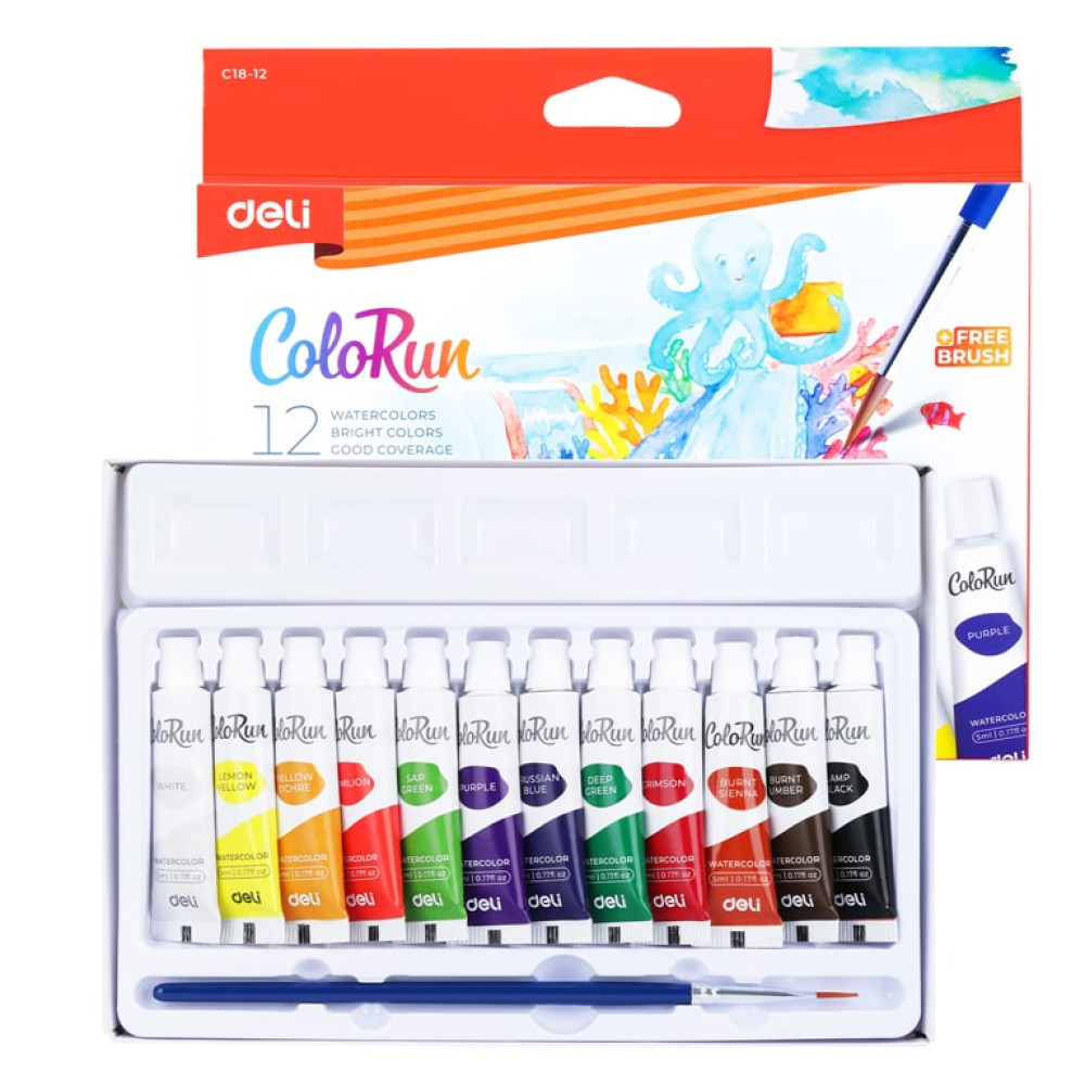 Акварель 12 кольорів «Color ran» 5мл в тубах картонна/уп., б/п