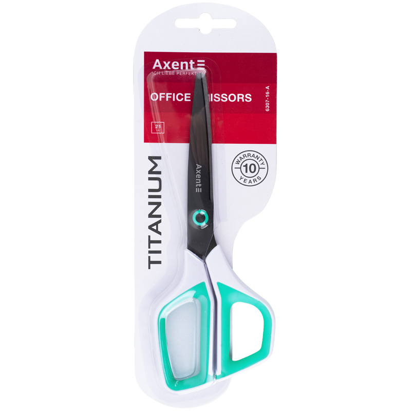 Ножиці офісн. Titanium 21см біло-бірюзові