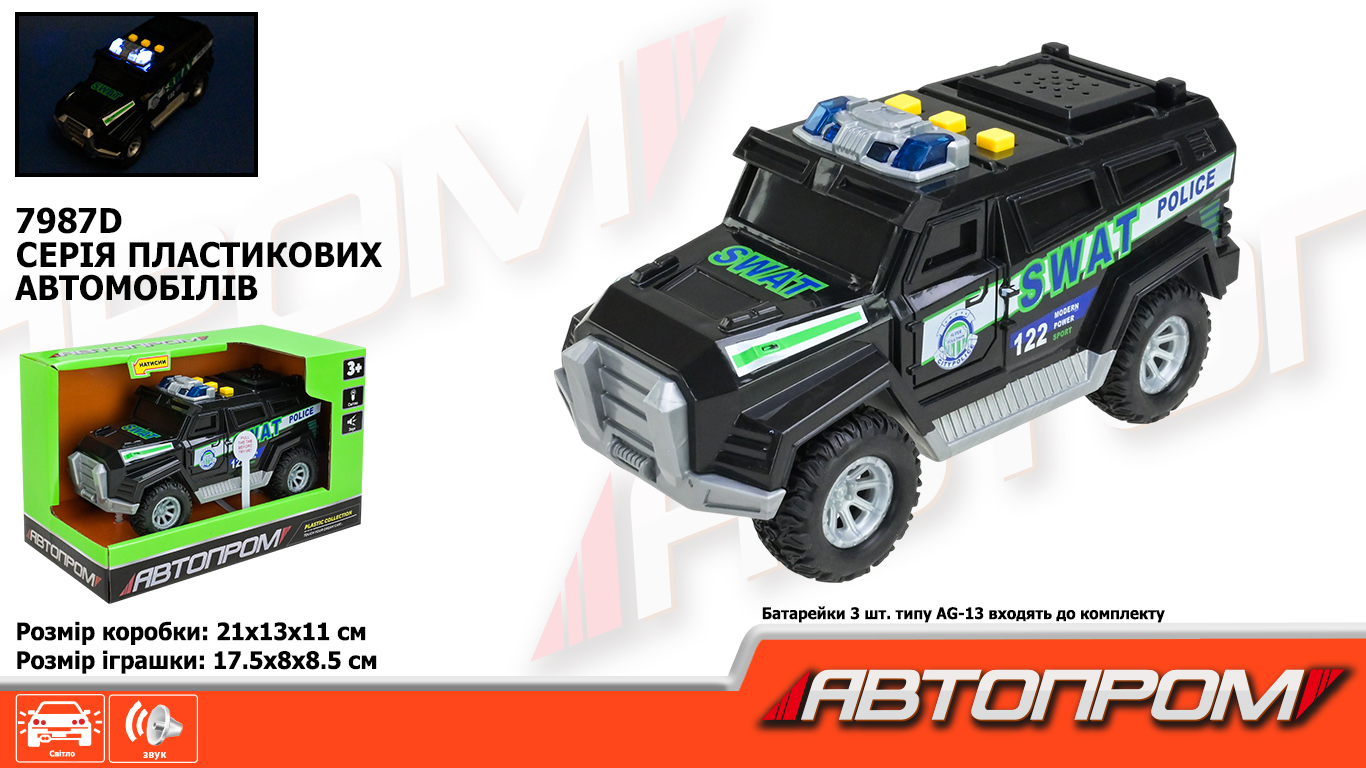 Машина «Автопром» на бат-ці, звук. світ., в коробці 21×13×11см КІ