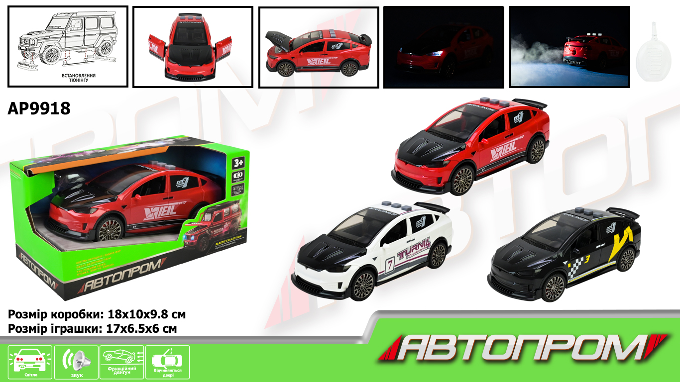 Машина пластик. «Автопром» на бат-ці, звук. світ., пар, в коробці 18×10,5×9,8см, 3кол.