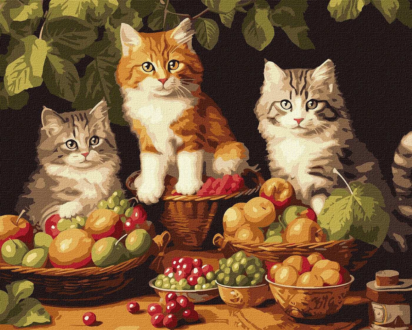 Картини по номерах акрилові «Котики і фрукти» 40×50см