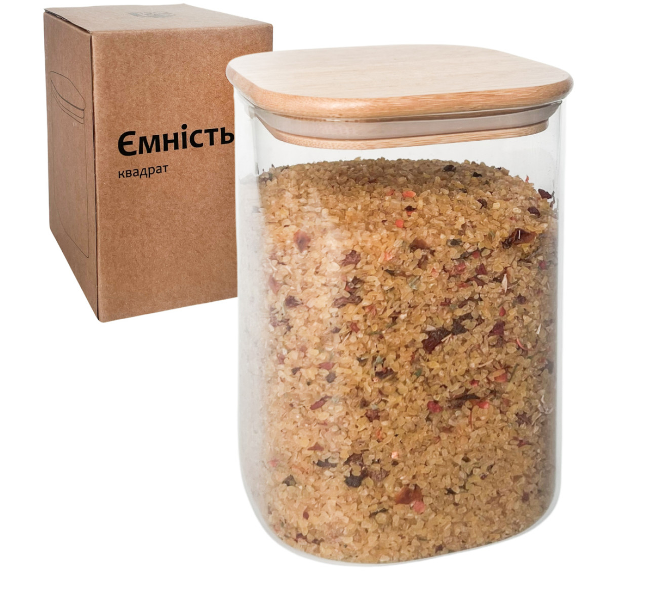Банка для сипучих продуктів прод. скло 1,2л квадрат