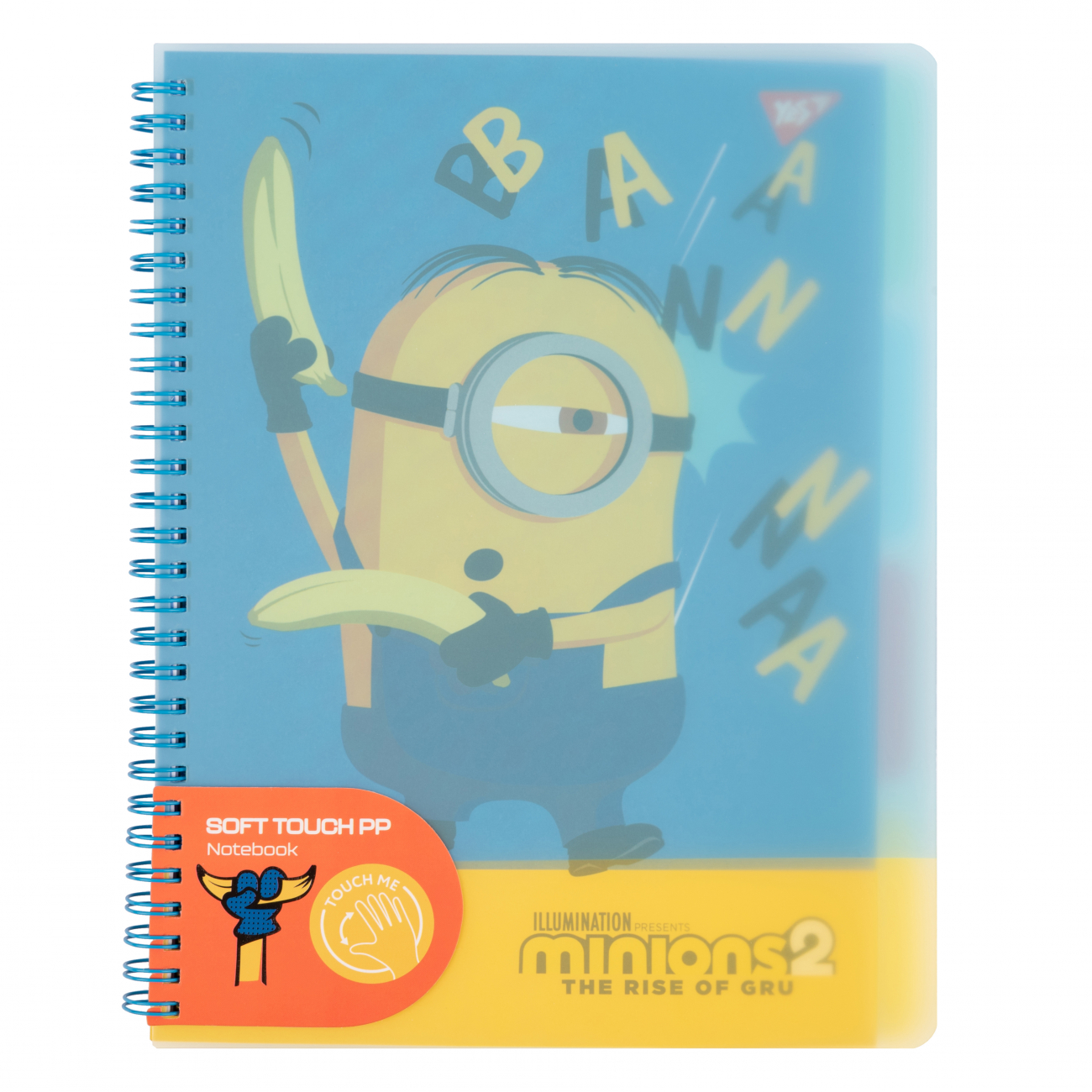 Блокнот В5 80 аркушів клітинка пластиковий обкладинка, софт-тач Minions