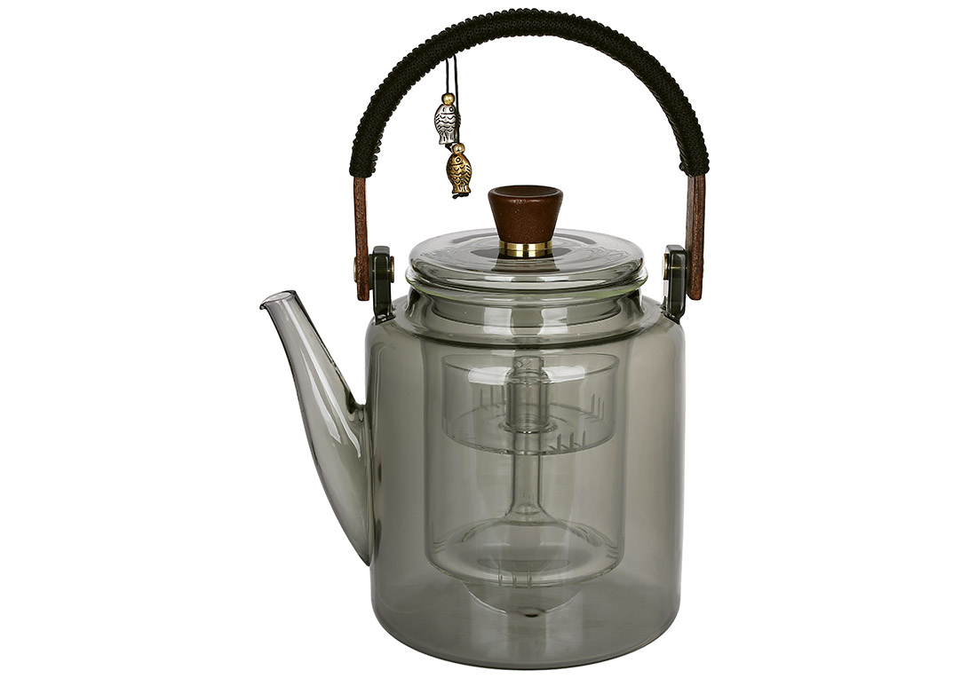 Заварник для чаю скло 1200мл «Smokey Grey» з дерев'яною ручкою