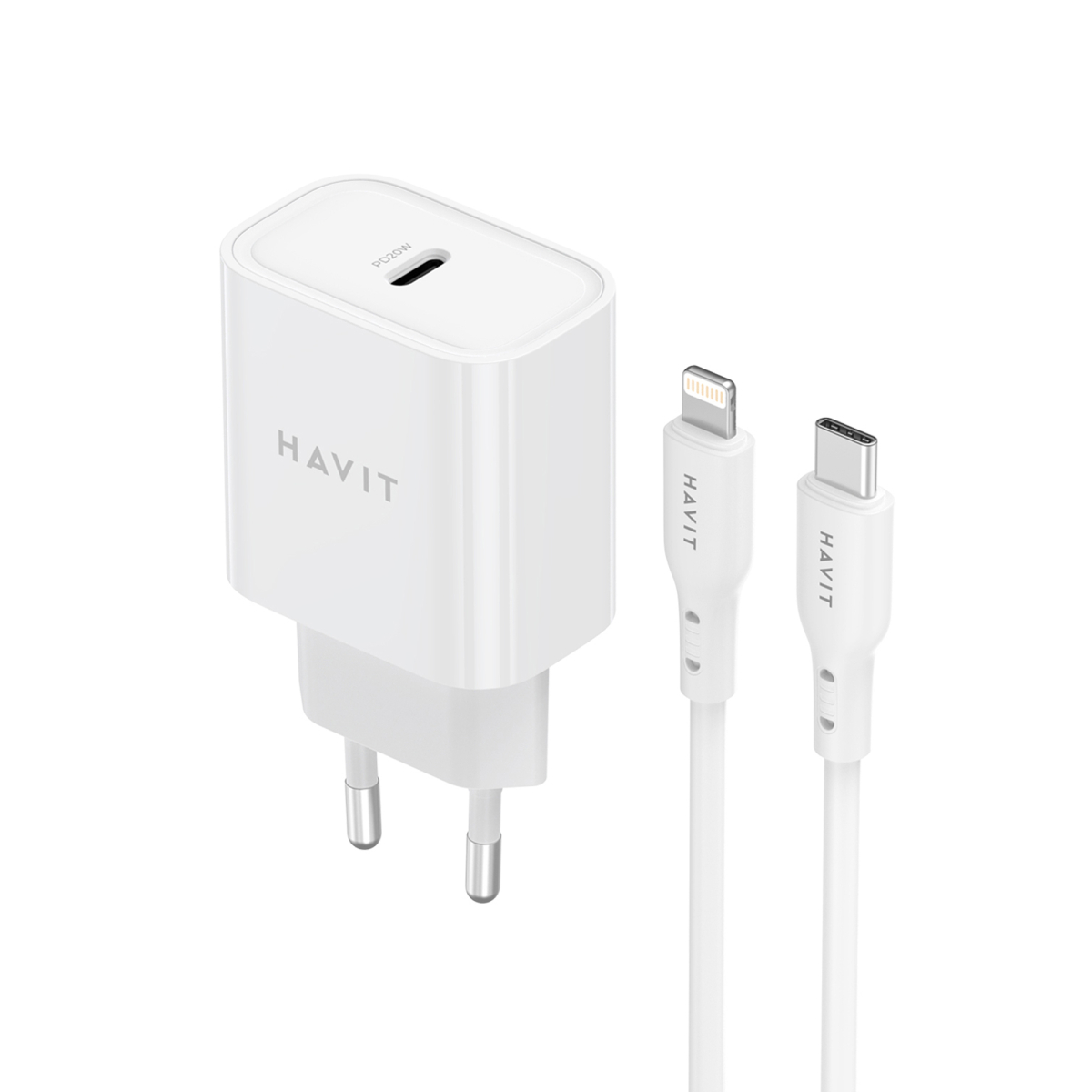 Зарядний пристрій USB-C з кабелем USB-C + lightning 20W швидка зарядка white
