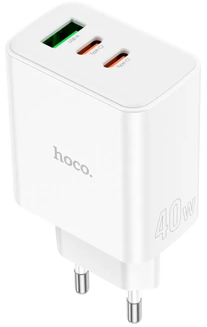 Зарядний пристрій швидка зарядка USB 40W USB+Type-C+Type-C white