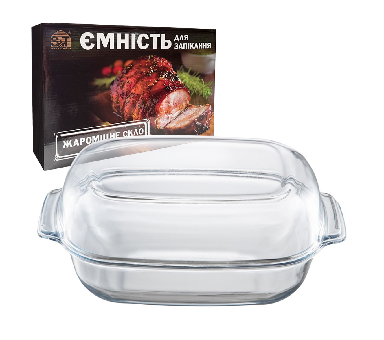 Форма для запікання з кришкою та ручками 34×23×9см скло прямокутна