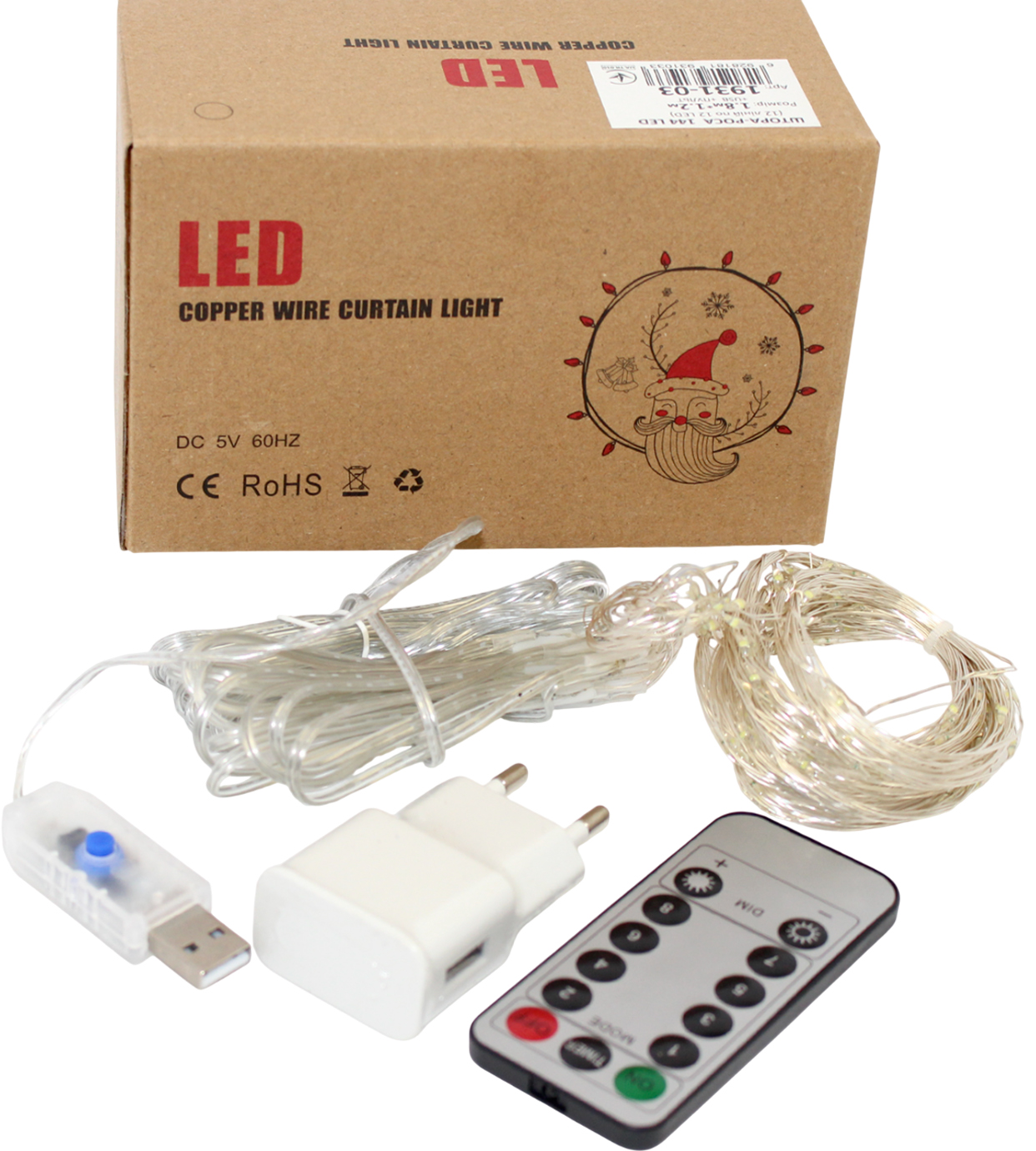 Гірлянда-штора електрична Роса 144 LED USB, пульт, bluetooth, біла L-1,8 H-1,2 м