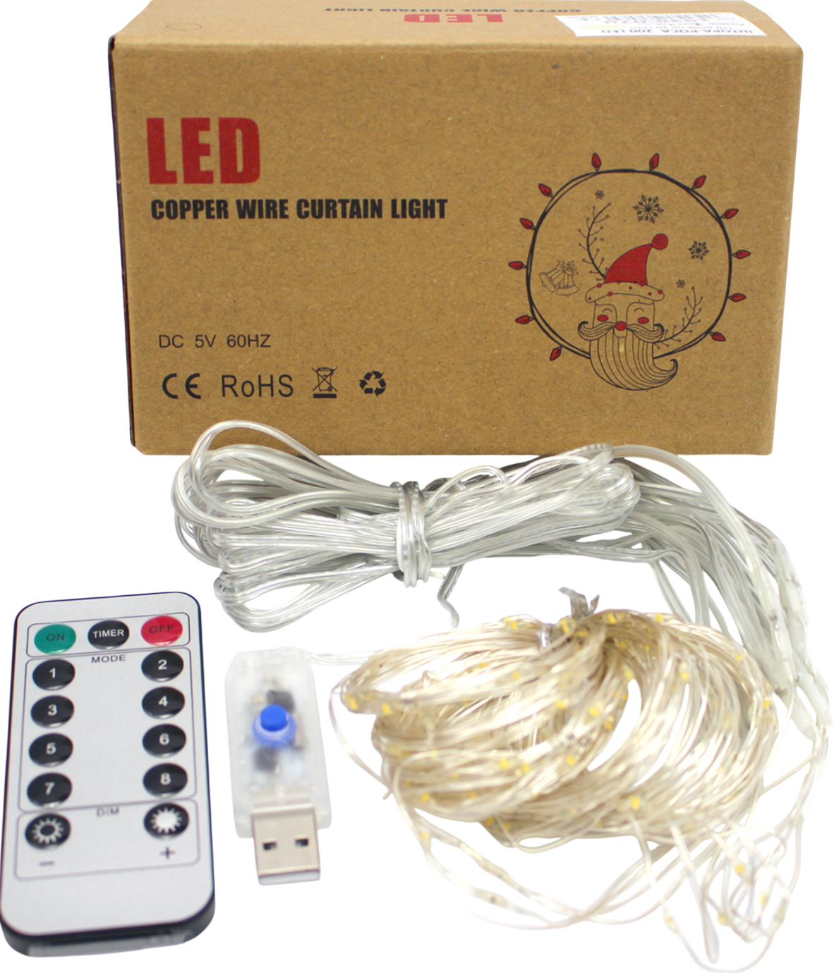 Гірлянда-штора електрич. Роса200LED USB адапт., пультДК, 10лін. білий теплийL-3м H-2м