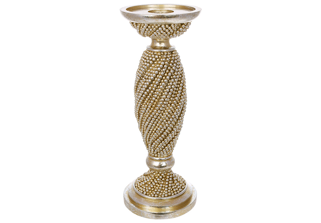 Підсвічник полістоун «Pearl» 10×26,5см для тонкої та товстої свічок, шампань