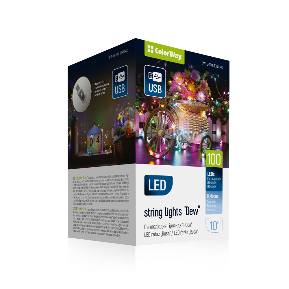 Гірлянда-роса електрич. ColorWay 100LED 8режимів +USB мульті L-10м