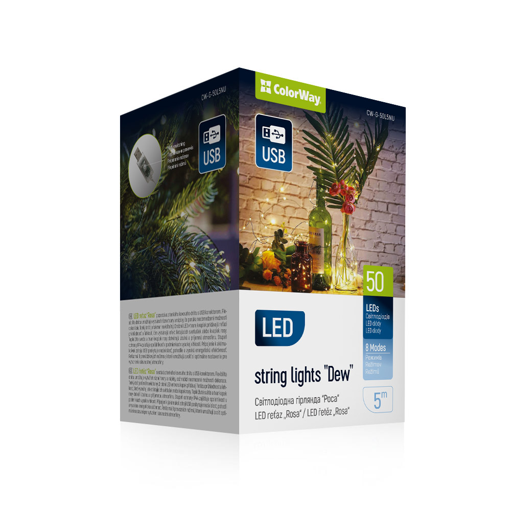 Гірлянда-роса електрич. ColorWay 50LED 8режимів +USB теплий L-5м