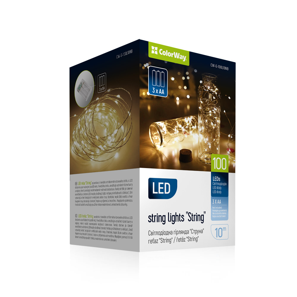 Гірлянда-струна на бат-ці 3AA ColorWay 100LED теплий L-10м